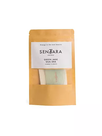 SENTARA | Pierre de massage - Corne Gua Sha avec dents Jade verte | 
